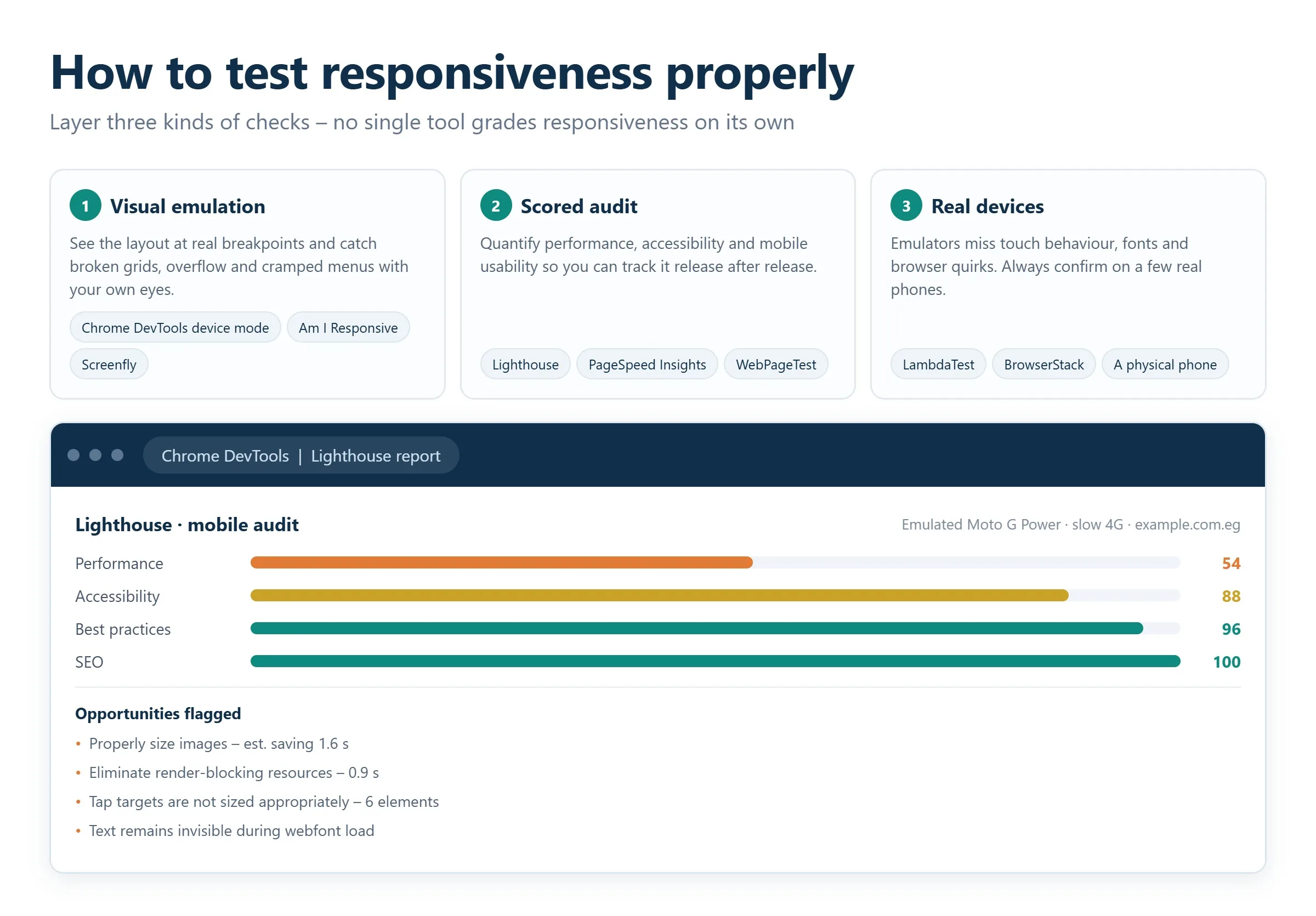 Three layers of responsiveness testing with a Lighthouse mobile audit report