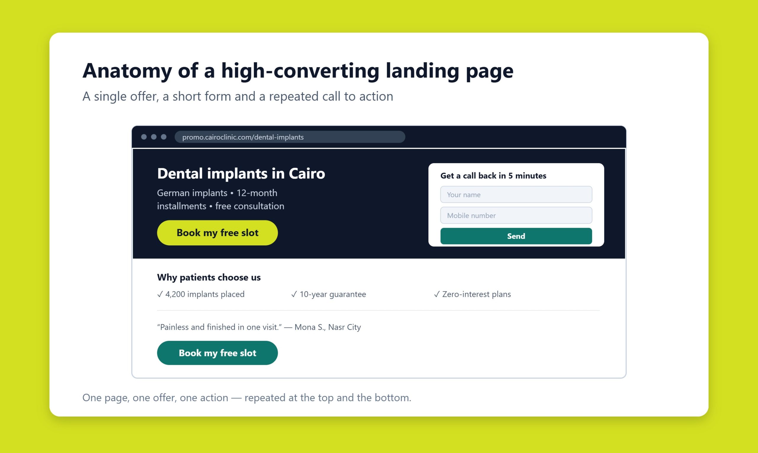 Marketer reviewing a high-converting landing page layout on a laptop screen