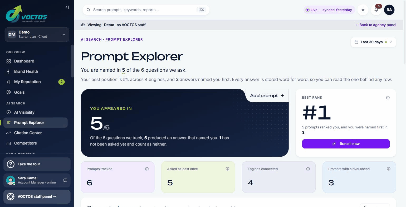 Prompt Explorer: every question we monitor, and who beat you