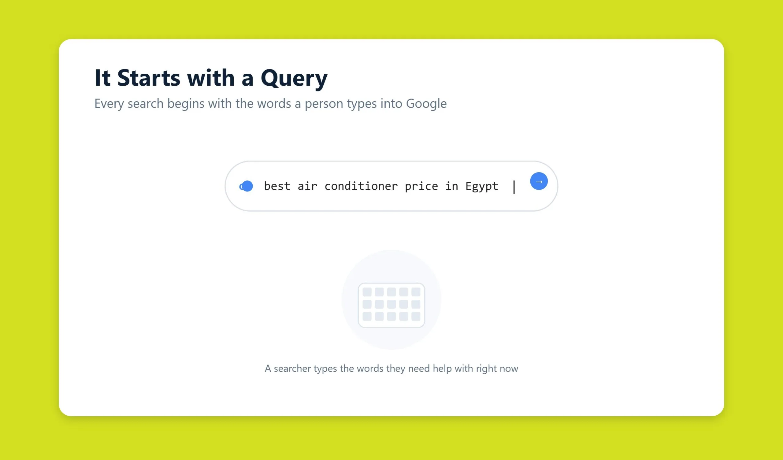 Illustration of a person typing a search query into a Google search bar