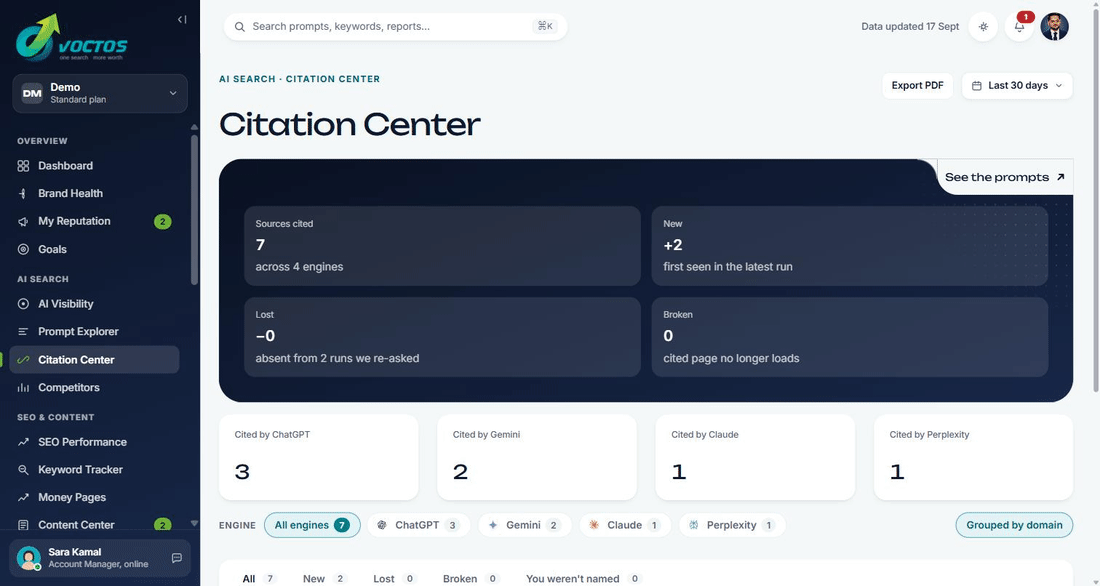 VOCTOS client portal Citation Center screen